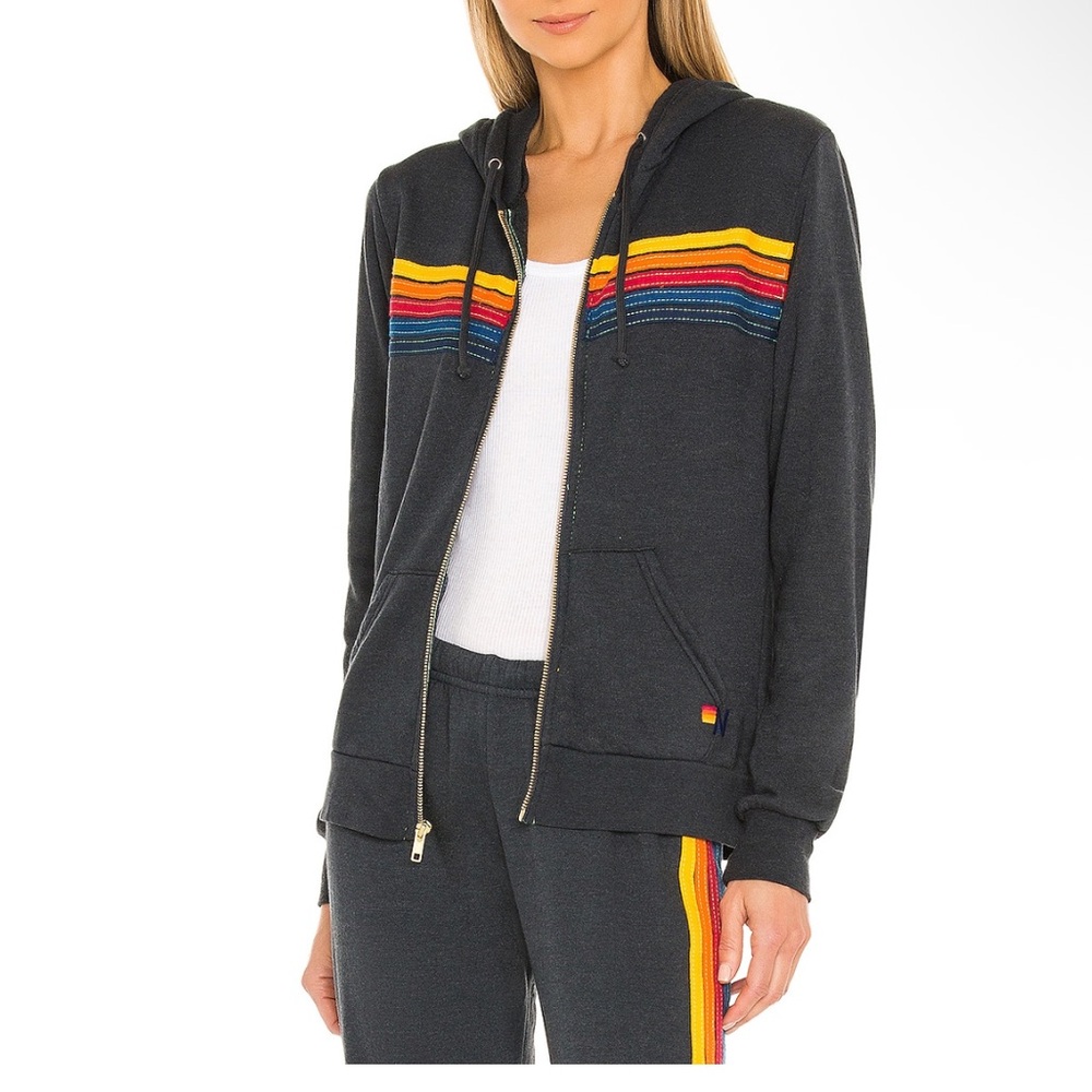 Aviator Nation 5 Stripe Gray Hoodie - Picture 1 of 3